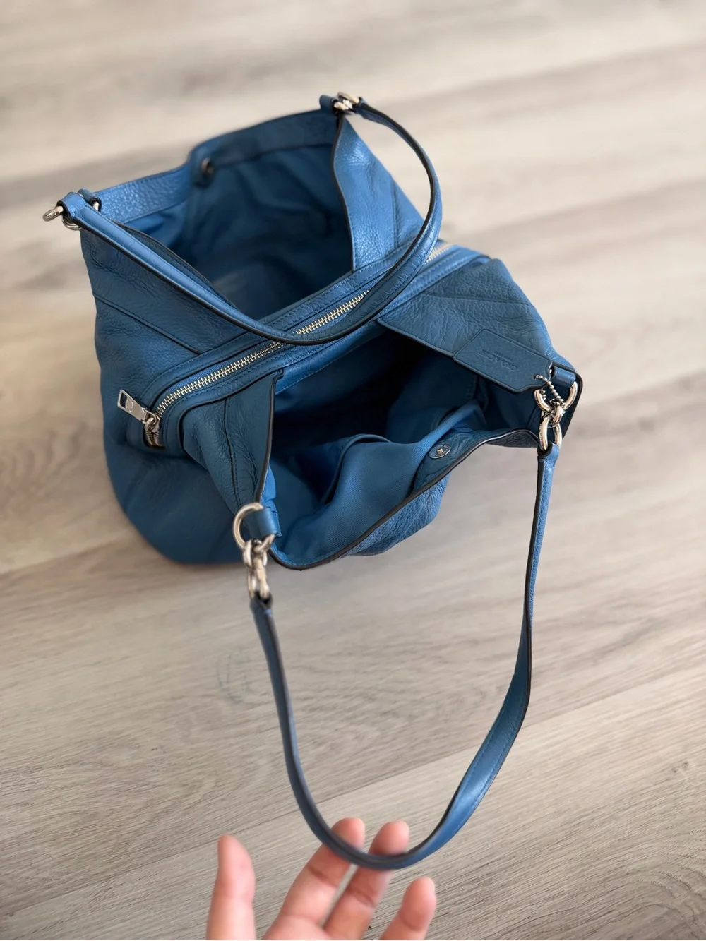 Coach Blue Pebbled Leather Shoulder Bag